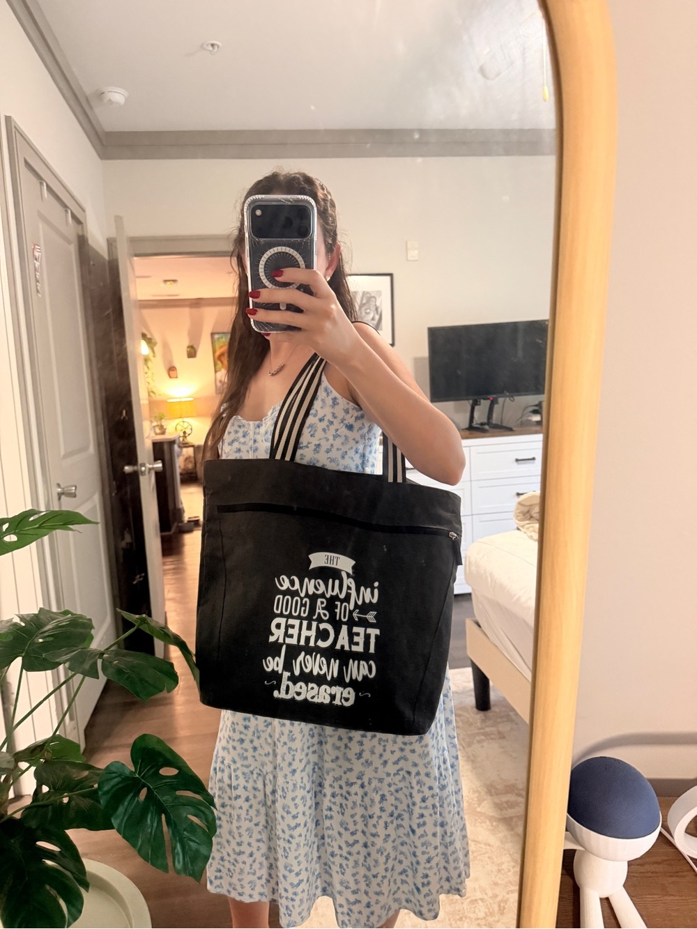 Canvas Tote Bag with White Script